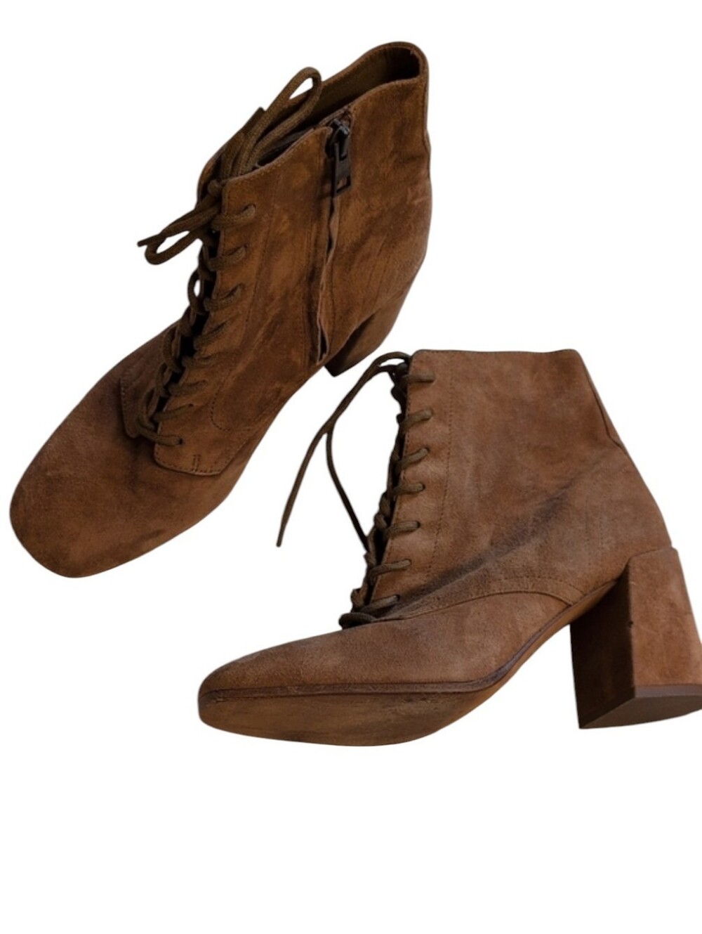 Vince Halle Cedar Suede Lace Zip Ankle Booties Excellent 8 Block Heel Boots